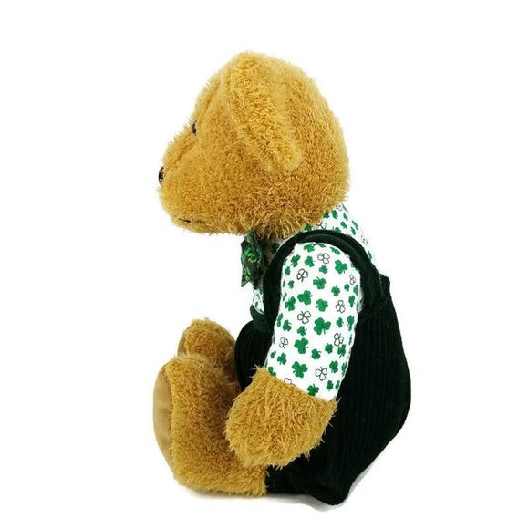 Sugar Loaf Teddy Bear 17" Plush Shamrocks Clovers Good Luck Overalls St Patty's - Picture 2 of 7